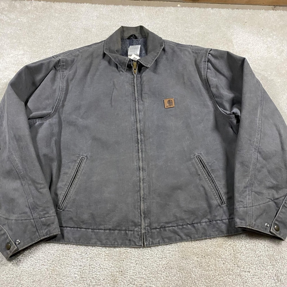 VTG Carhartt Jacket Mens 2XL Gray Canvas Blanket Lined Sante Fe USA Workwear